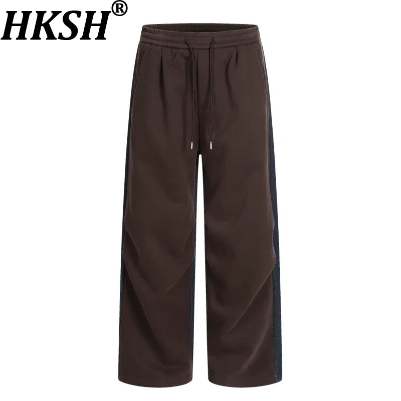 

HKSH осень-зима новые мужские модные боковые плиссированные повседневные теплые брюки с эластичной резинкой на талии и шнурком на флисовой подкладке HK15560