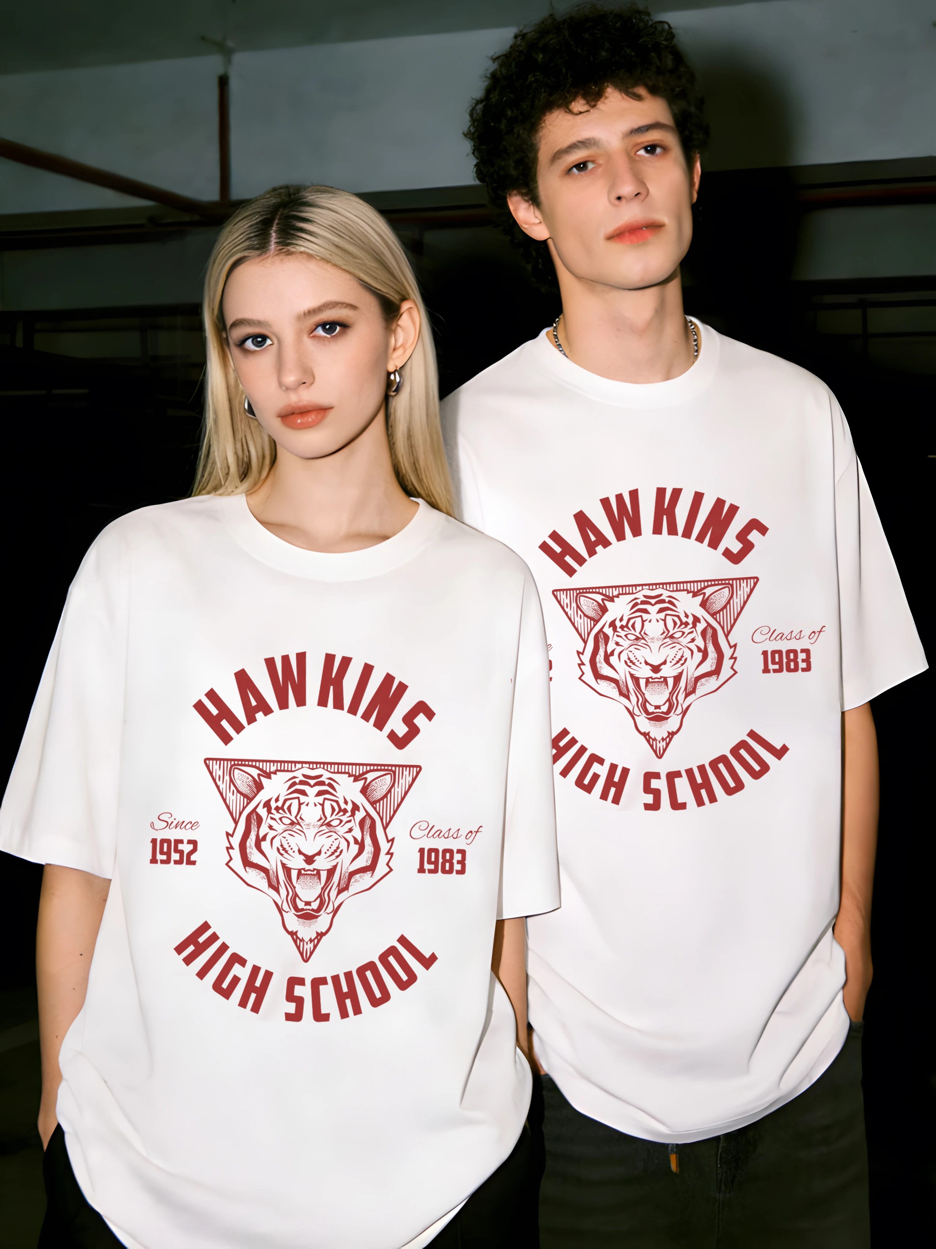 Hawkins Since 1952 High School T-Shirt für Paare, Sommermode, Retro-T-Shirt, lockere Farbekleidung, Unisex, Baumwolle, O-Ausschnitt, kurze Ärmel