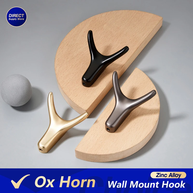 Ox Horn Creative Design Zinc Alloy Wall Mount Hook Dual Hanger Wardrobe Clothes Coat Bag Hat Hanging Bathroom Kitchen Racks