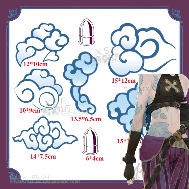 الدوري Jinx الموسم 2 تأثيري حلي الدعائم ملحق المؤقتة لصاقات وشم LOL ألعاب الشغب Jinx شخصية الجسم هالوين كوس