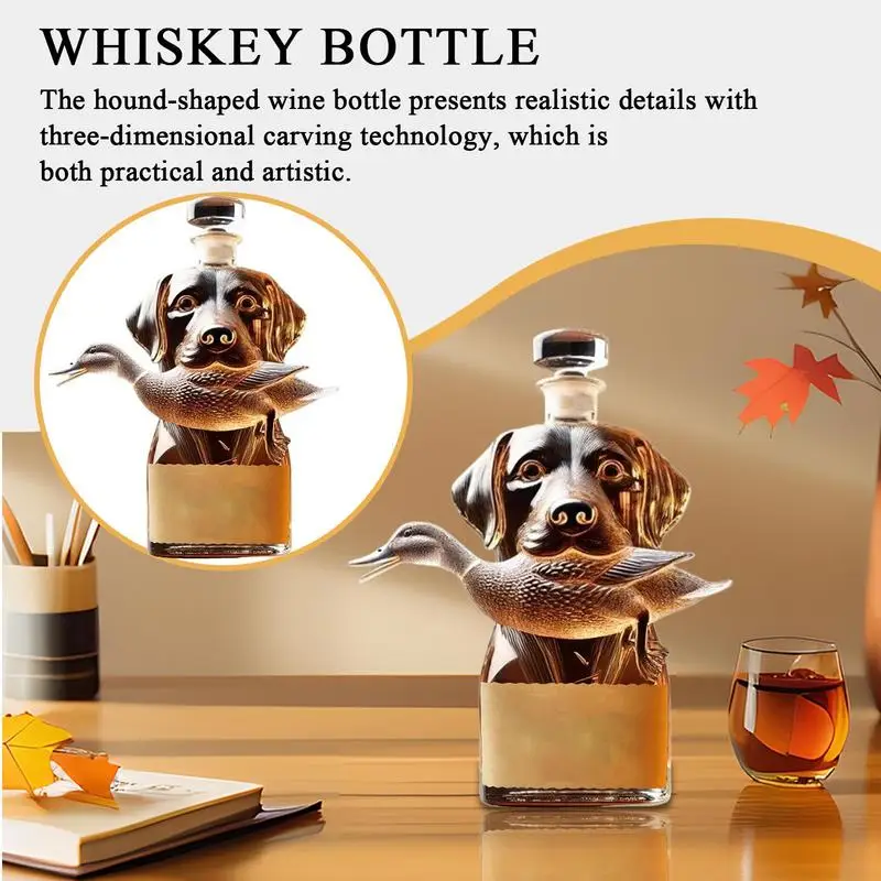 

Hunting Dog Glass Liquor Bottle Decorative Animal Statue Wine Container Transparent Whiskey Decanter Home Decor for Brandy