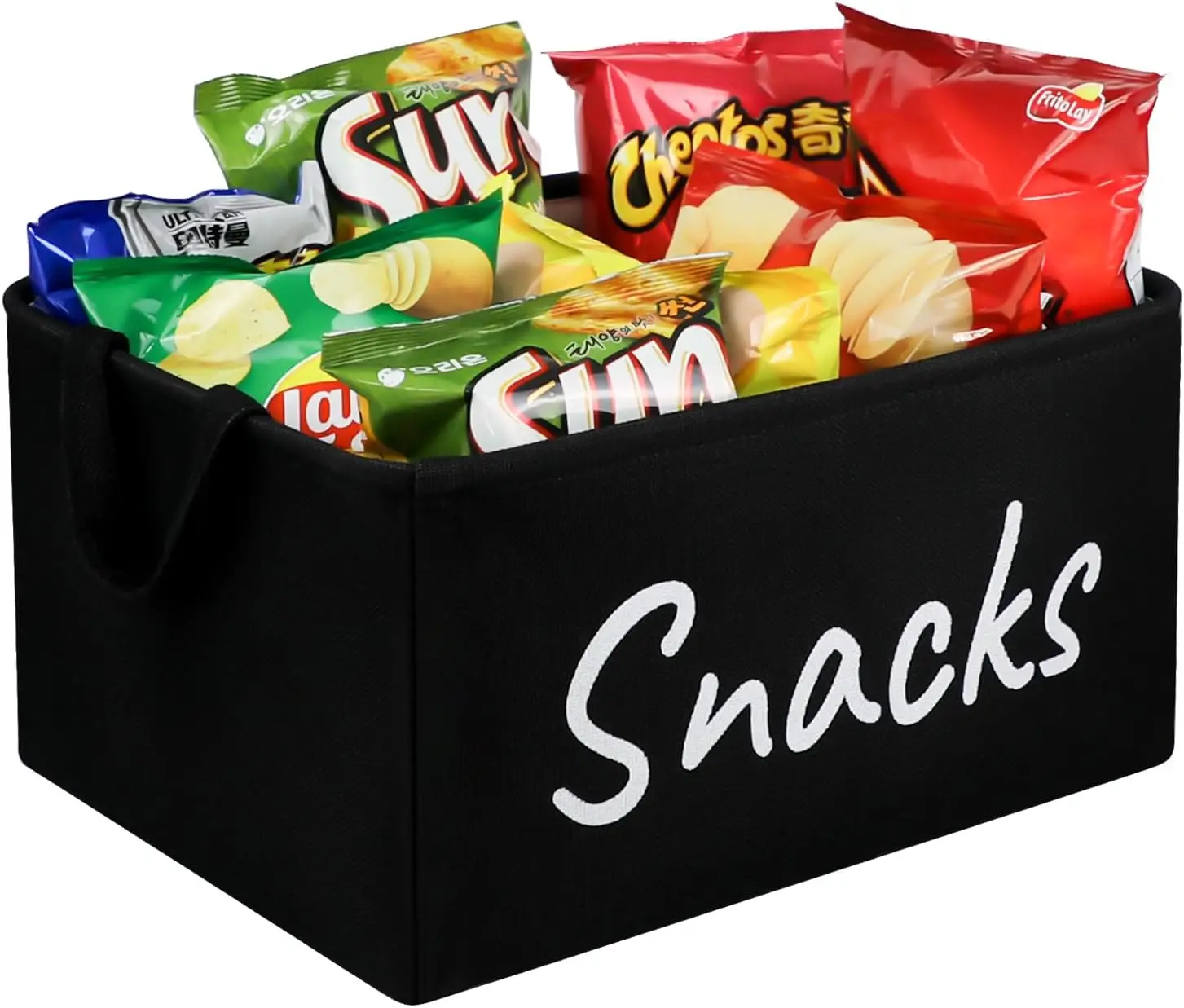 Contenedor para refrigerios para despensa, organizador de cestas para refrigerios para encimera, contenedores de almacenamiento de refrigerios de imitación de lino para guardar papas fritas, galletas pretzel, palomitas de maíz y más, organización de cocina, 1 ud.