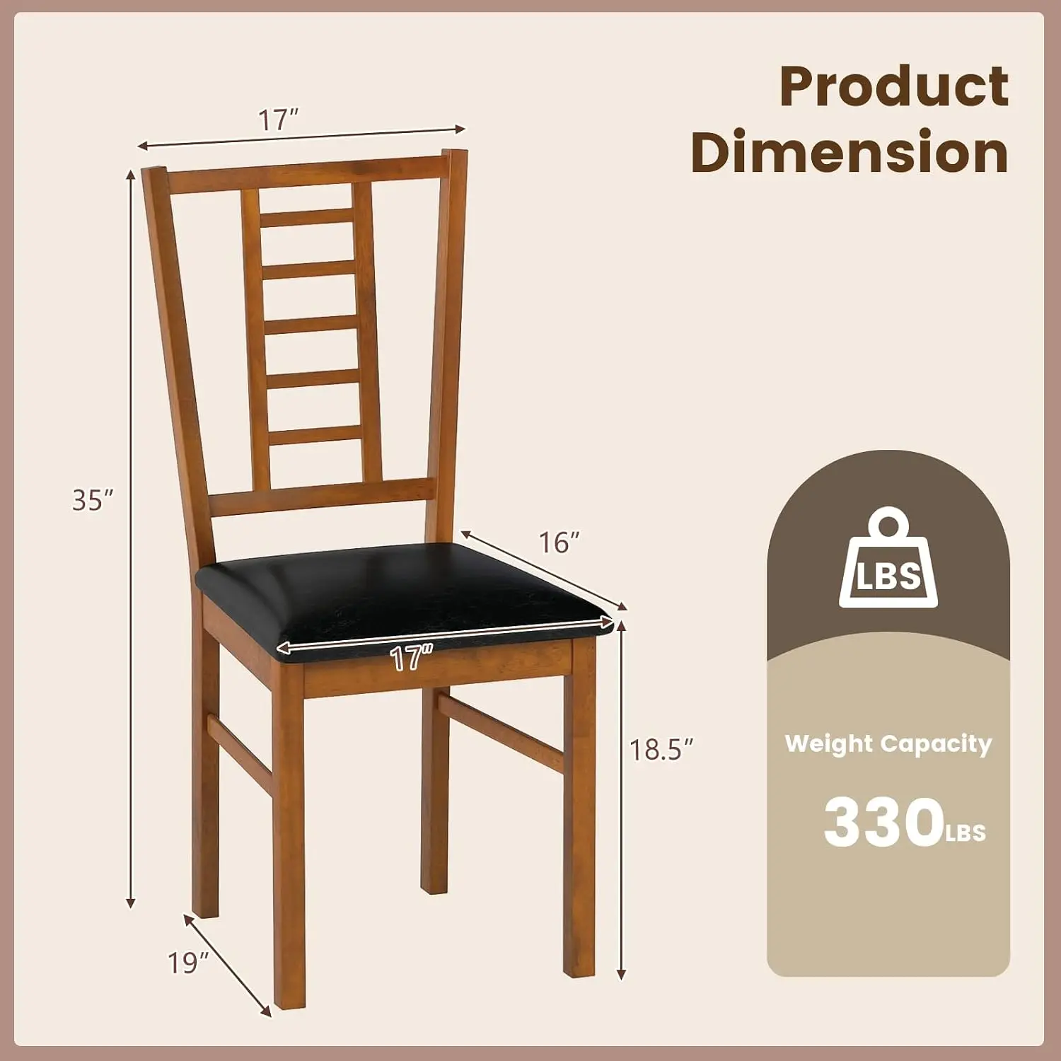 Wooden Dining Chairs Set of 2, Armless Kitchen Chairs w/Hollowed Backrest, Upholstered PU Seat, Rubber Wood Frame, Modern Dinette Furniture Set for Dining Room, Living Room, Cafe(Walnut+Black) view 3