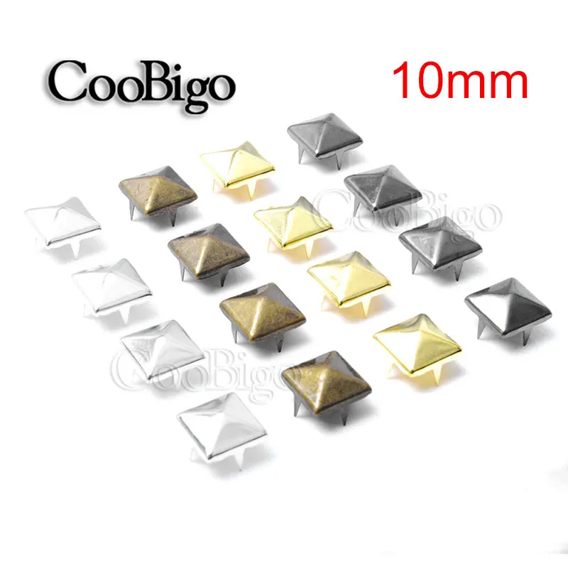 

10mm 100pcs Stud Rivet Pyramid Studs Rivets Four Claw Metal Square for Leather Punk Stud Shoes Bracelets DIY Craft Accessories