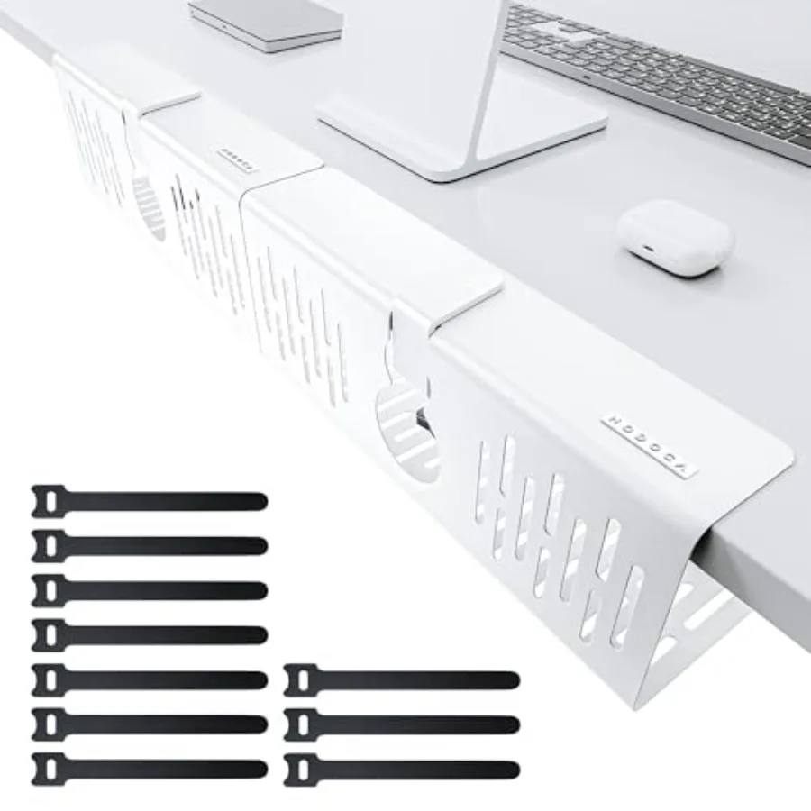 

No Drill Under Desk Cable Management Tray, 14'' Wire Management, Punch-Free Clamp on, Metal Cable Tray, Wire Organizer Under De