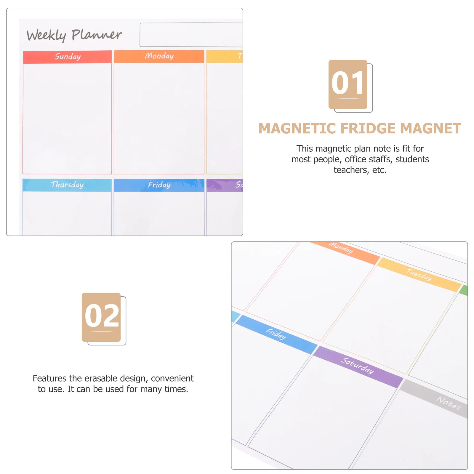 Magnetische, trocken abwischbare Tafel, magnetischer Planer, Wochenkalender, Kühlschrank, Zeitplantafel, löschbares Whiteboard für den Kühlschrank