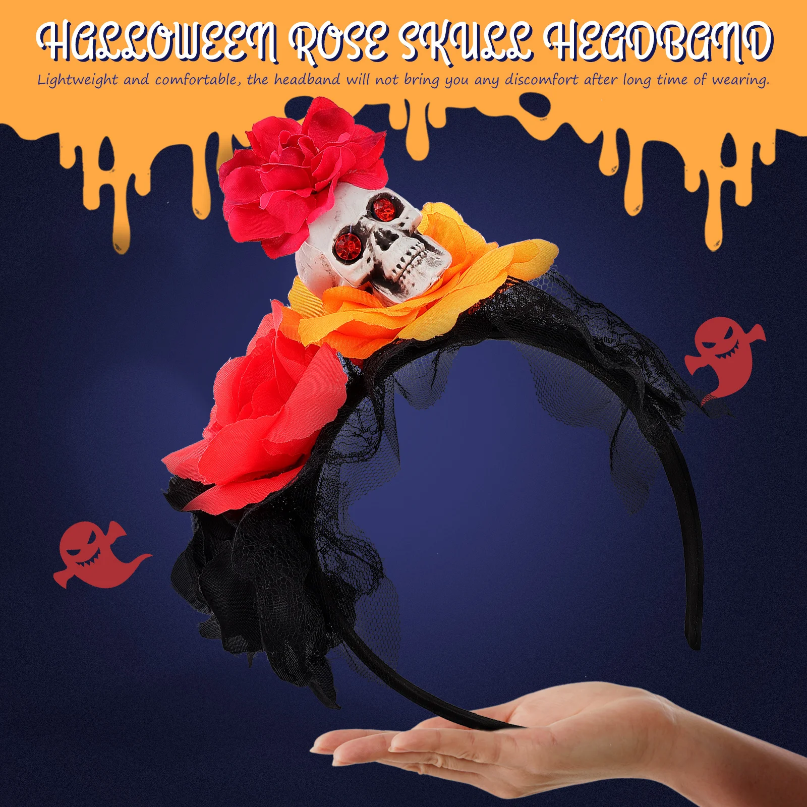 

Halloween Skull Rose Headband Comfortable Lightweight Party Headwear Halloween Cosplay Flower Hair Clasp Skull Rose Headband