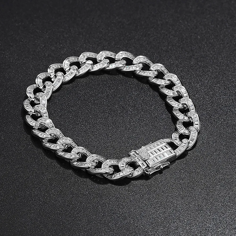 10.2Mm Mousserende 5a Zirkoon Cubaanse Armband Voor Mannen 925 Zilveren Rechthoek Hoge Carbon Diamant Armband Voor Vrouwen Verguld 18K Hiphop