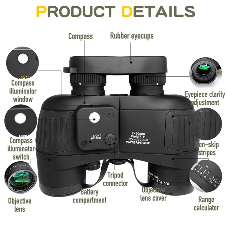 Hollyview High Resolution Binoculars 7x50 Waterproof Floating 20x50 Binoculars for Marine