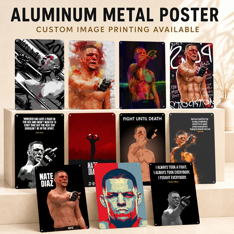 Nate Diaz Aluminum Posters Customized Metal Tin Sign Powerful Combat Champion Wall Art For Sports Room Office Or Fighter Gift