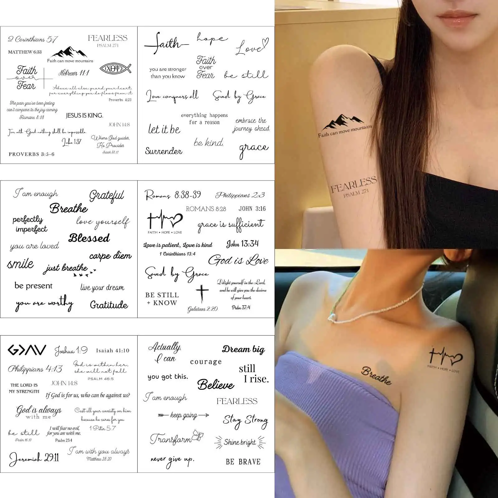 

6pcs Fashion English Letter Temporary Tattoo Stickers Long Lasting Waterproof Semi Permanent Peak Tattoo Women Body Arm Art