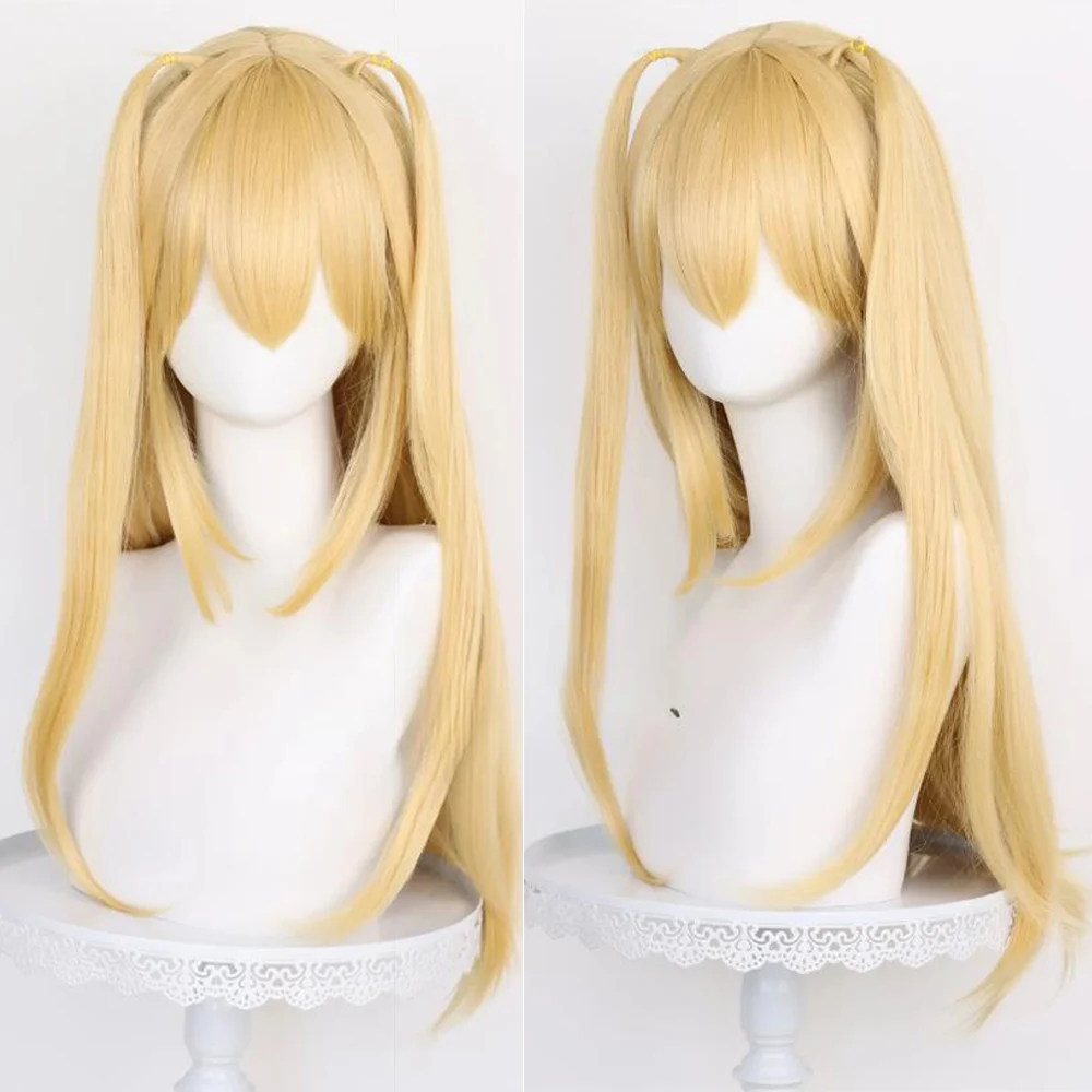 Anime Death Note MisaMisa Cosplay peluca larga amarilla doble colas Misa Amane Cosplay pelucas de pelo sintético resistentes al calor Halloween
