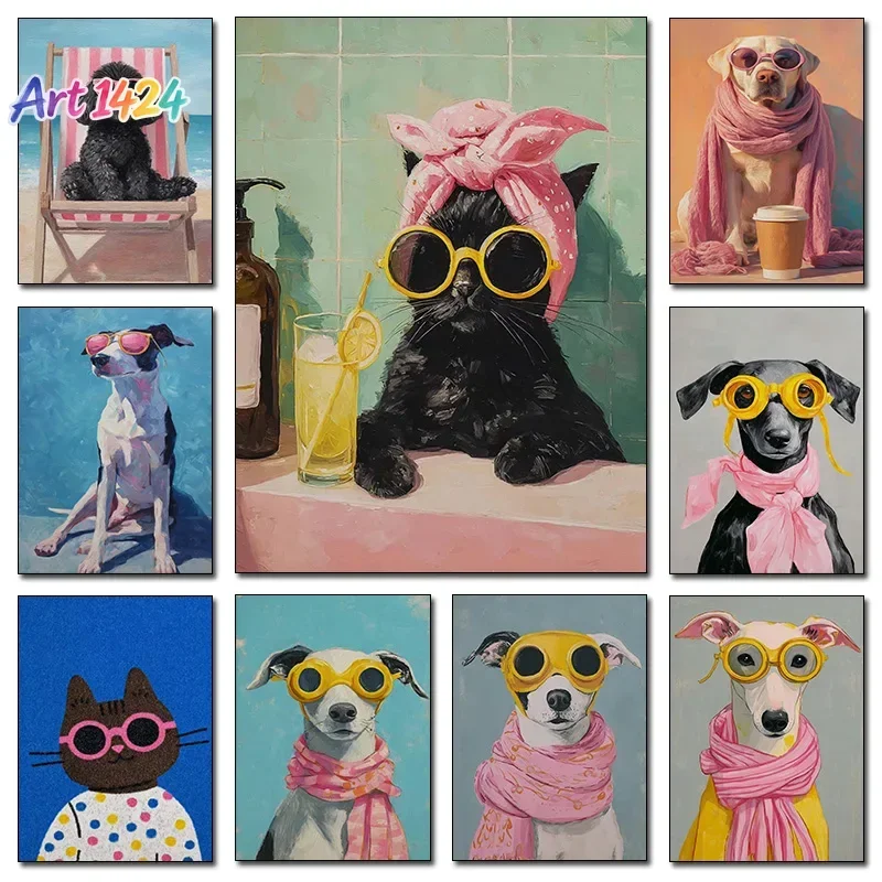 1pc frameless Canvas Painting Modern Funny Animals Bathroom Shower Posters Reading Newspaper on Toilet Prints Canvas Painting