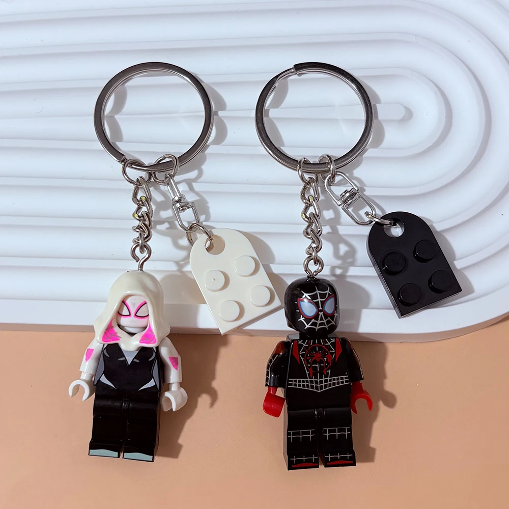 Couple Matching Keychain Spider Miles&Gwen Building Block Minifigure Heart Keyring Backpack Pendant Valentine Gift for Lovers image 4