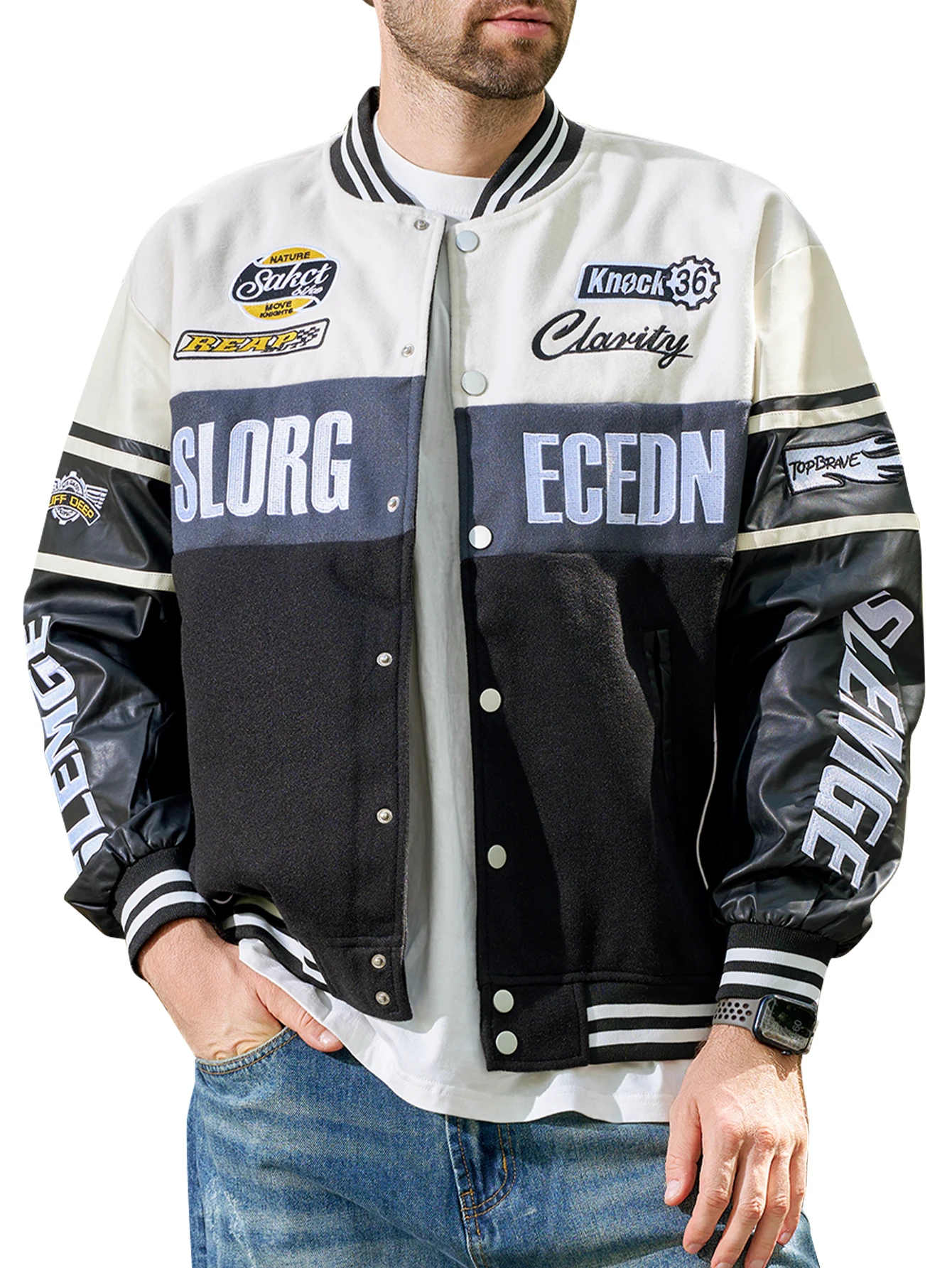 Men's Casual Jacket Bomber Motorcyclestyle Jacket Coats Reflective Strip Varsity Baseball Outerwear Lightweight Windbreaker