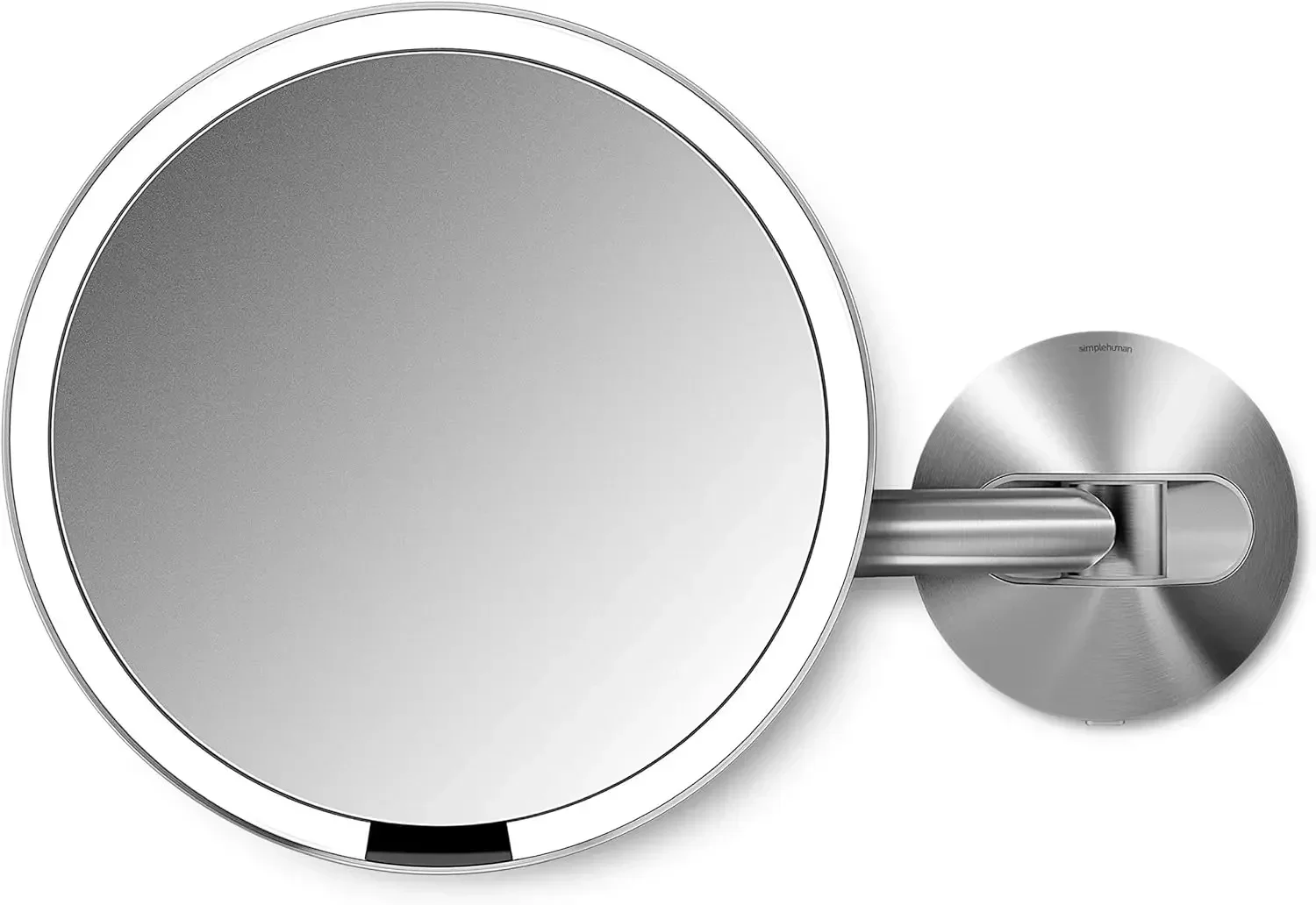 

simplehuman Sensor Mirror, Wall Mount Makeup Mirror with Light, Round Lighted with Magnification (5X), Hard Wired, Swing Arm,