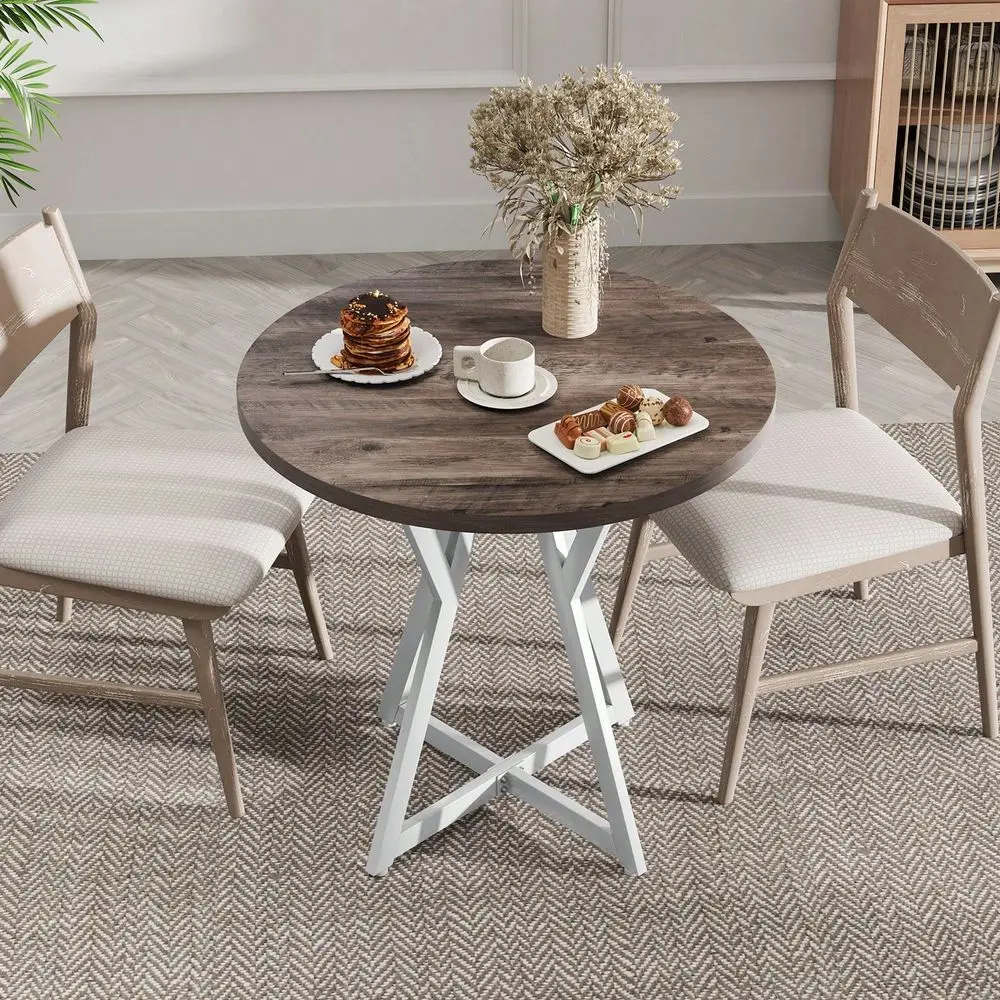 

Inch Round Dining Table For 24 Thick Wooden Tabletop Metal Pedestal Base