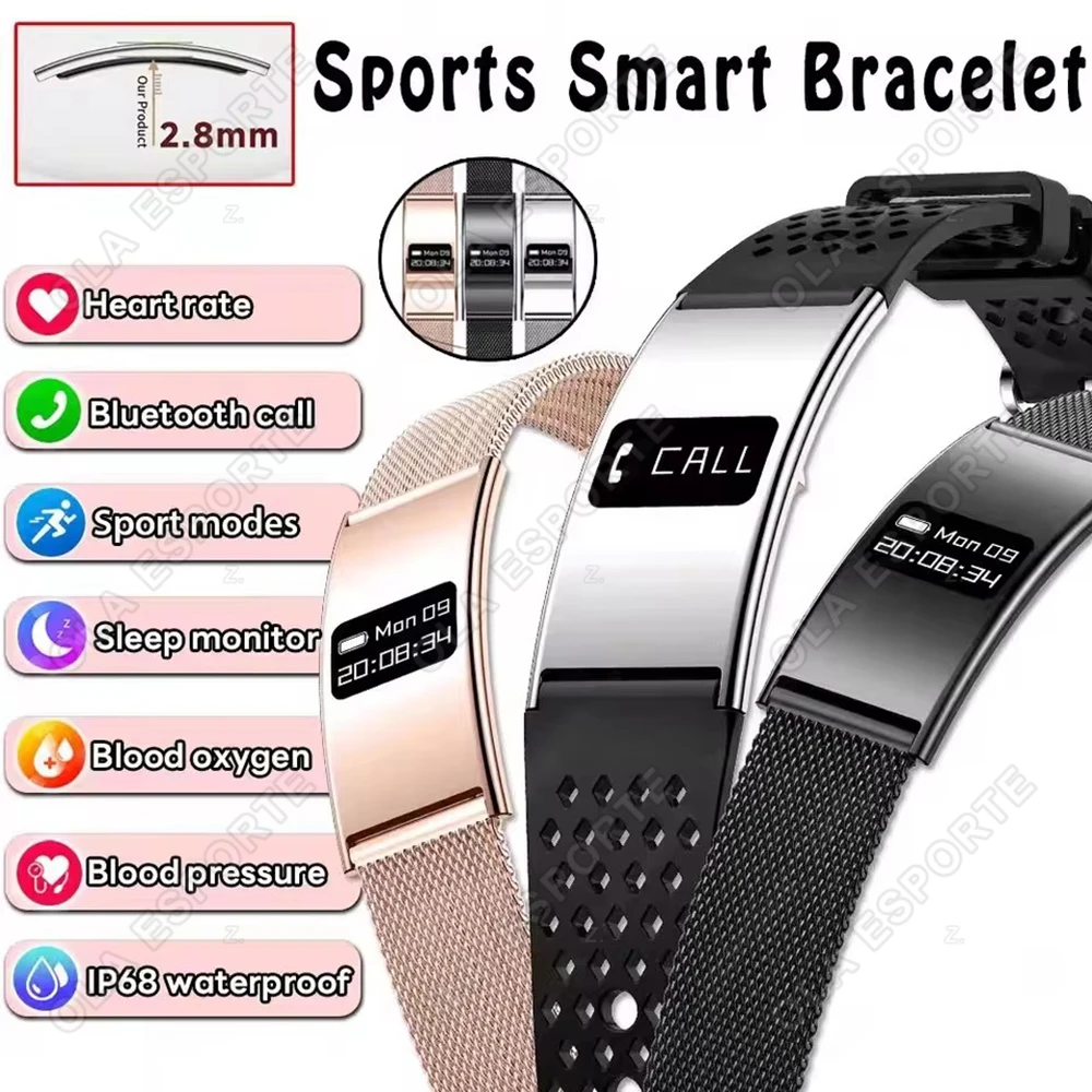 

Men Women Ultra Thin Smart Bracelet Heart Rate Sleep Monitor IPX8 Waterproof Sports Fitness Tracker Smartwatch For Android iOS