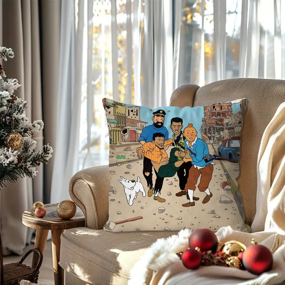 De avonturen van T-Tintin Animatie Kussensloop Vierkant kussen Slaapkamer Bank Vrije tijd Comfort Auto Woonkamer Woondecoratie 40X40