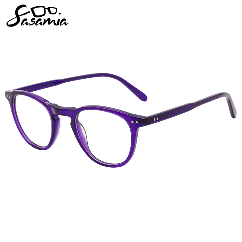 SASAMIA Female Eyewear Acetate Round Single Crystal Colors Frame Optical Prescription Glasses Wide Temples for Ladies WD1448P