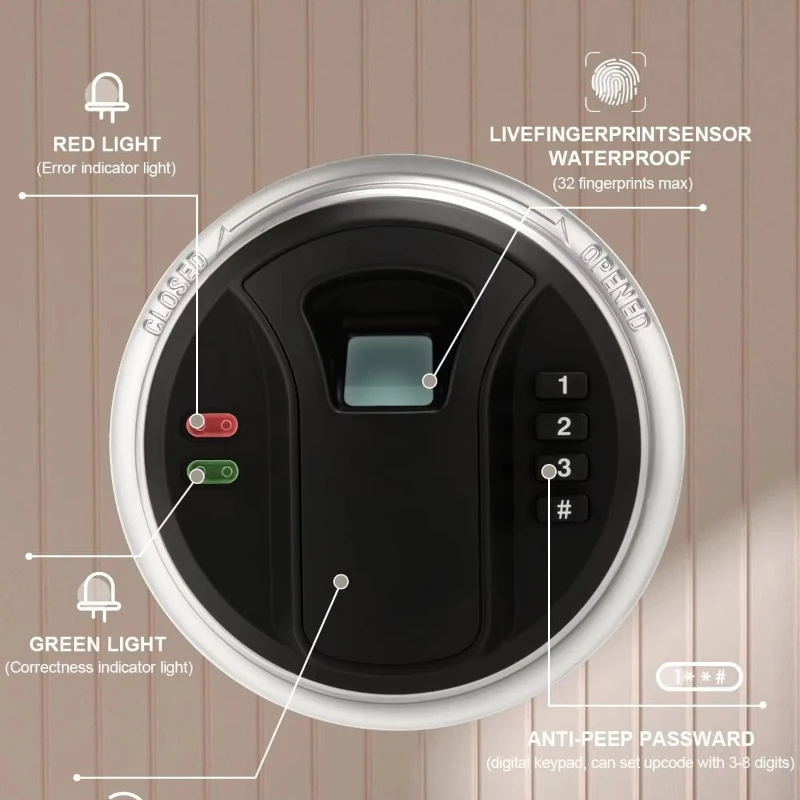 1.2 cubic foot biometric home safe, 20-pound white steel safe, fingerprint keyboard, double bolt, removable shelf