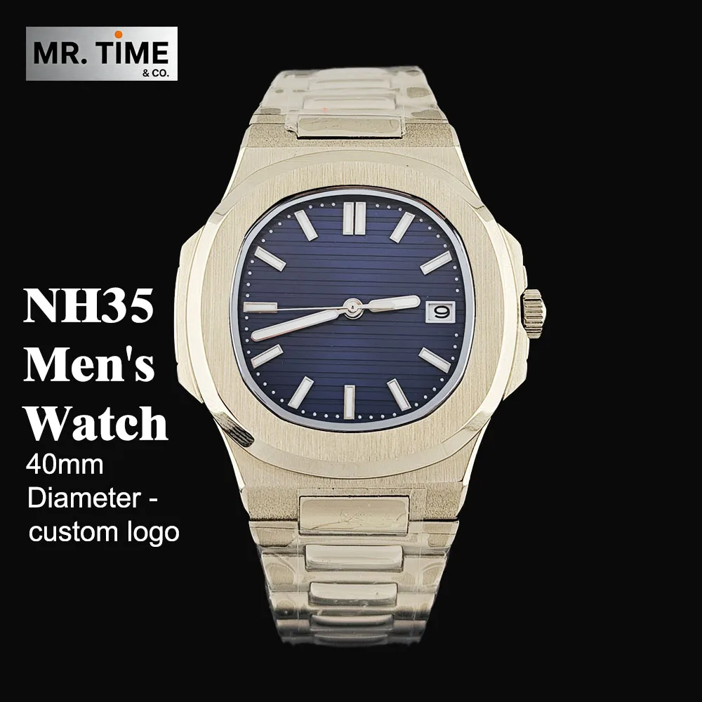 New NH35 Watch 40mm Men's Watch Customized Logo Sapphire Crystal NH35 Automatic Mechanical Movement Stainless Steel Strap
