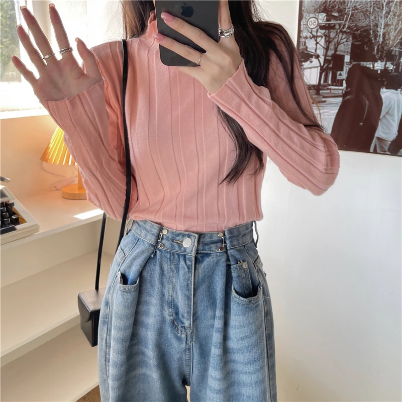 

Pullovers Women Sweater Candy Color Lovely Sweet All-match Solid Basic Long Sleeve Autumn Knitting Female Lady Leisure Girl Slim