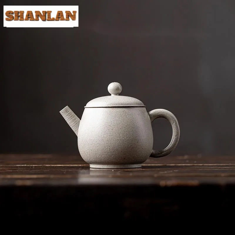 

125ml Handamde Gray Coarse Pottery Galze Teapot Retro Ceramic Small Pot Tea Brewing Kettle with Infuser Kung Fu Tea Collection