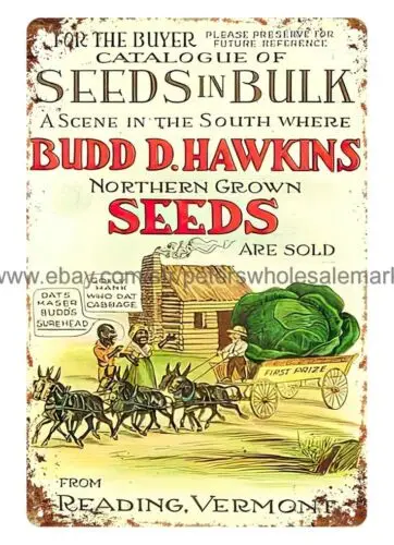 1900s Budd Hawkins Seeds vegetable cabbage Reading Vermont metal tin sign