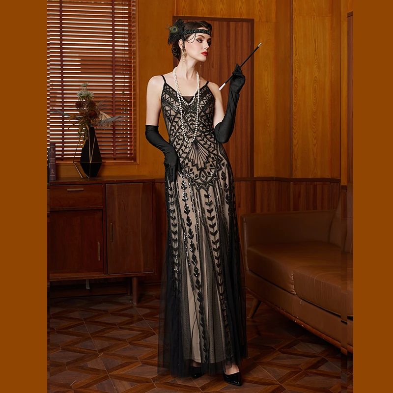 

Вечернее платье в стиле ретро 1920-х годов «Великий Гэтсби», винтажное длинное платье для выпускного вечера с блестками и кисточками из бисера для женщин, вечерние, свадебные, женские модные