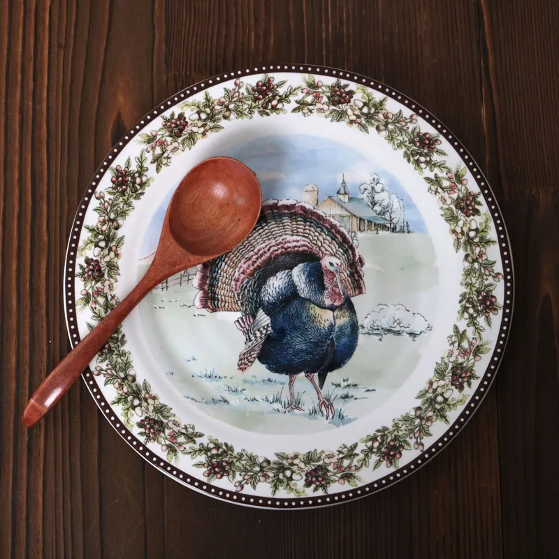 Ceramic Underglaze Color Turkey Traditional Festival Illustration Style Salad Plate Idyllic Style