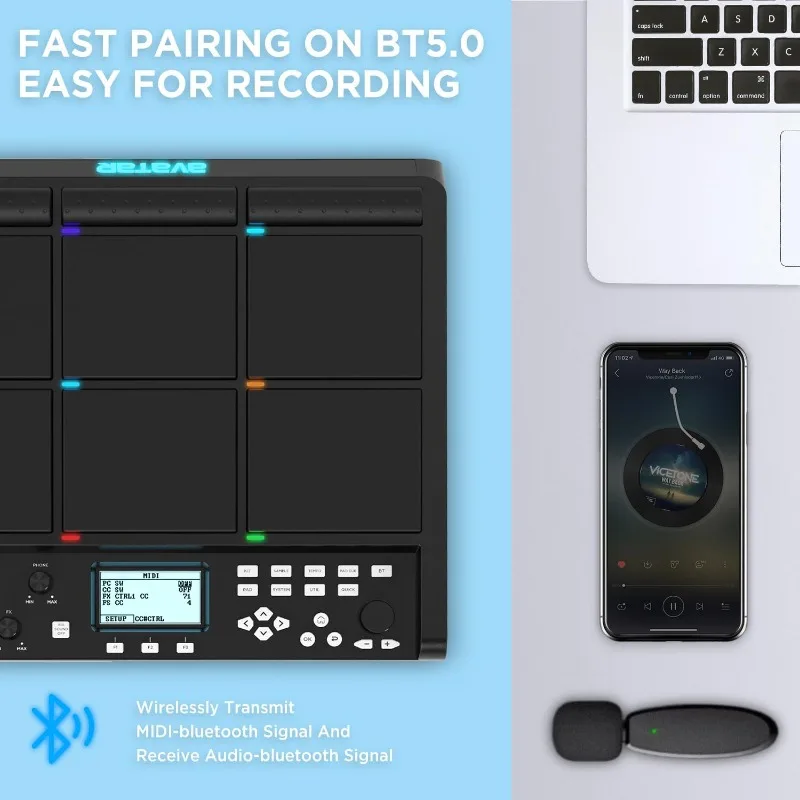 PD708 Sample Pad Percussion And Sampling Instrument With 9 Drum Pads For Live Performance, 1000+ Built-in Sounds, 32 GB Storage