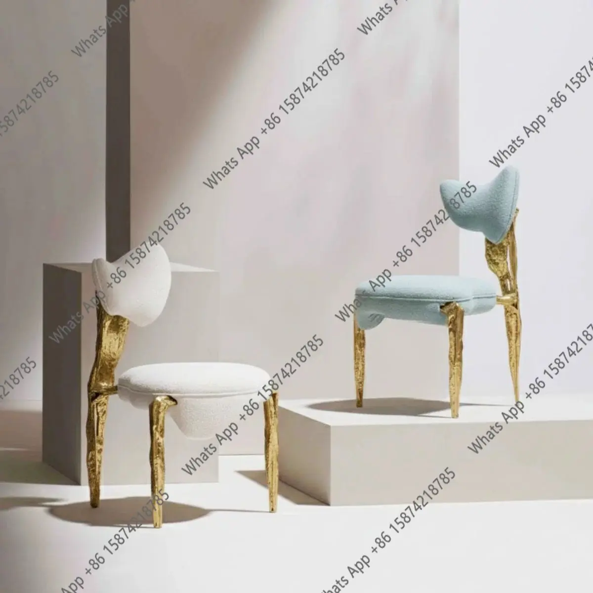 

Personalized art special-shaped, copper Italian light luxury dining chair fabric designer special-shaped back chair