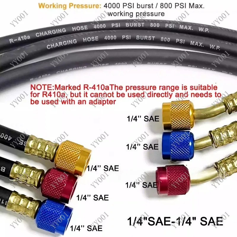 Black Refrigerant Charging Hose R410a High Pressure Explosion Proof for Air Conditioner HVAC AC Repairn