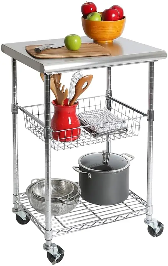 

Commercial Stainless Steel Top Work Table Island Utility Cart Prep Station, 78 for Restaurant, Kitchen