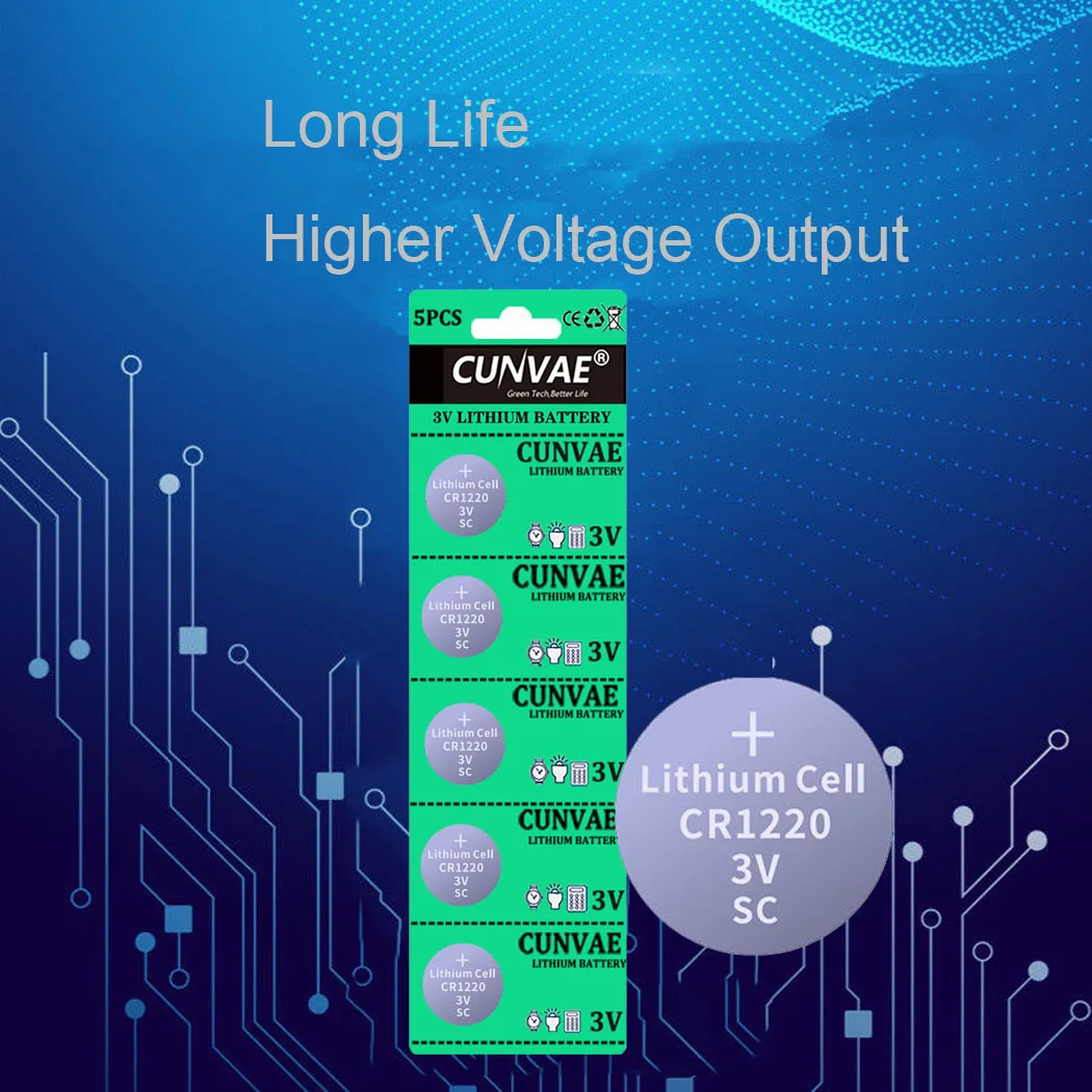 12 بطاقات/60 قطعة 3v CR1220 Lithim بطارية ليثيوم أيون DL1220 BR1220 ECR1220 LM1220 KCR1220 L04 5012LC زر عملة خلية Bateria استبدال