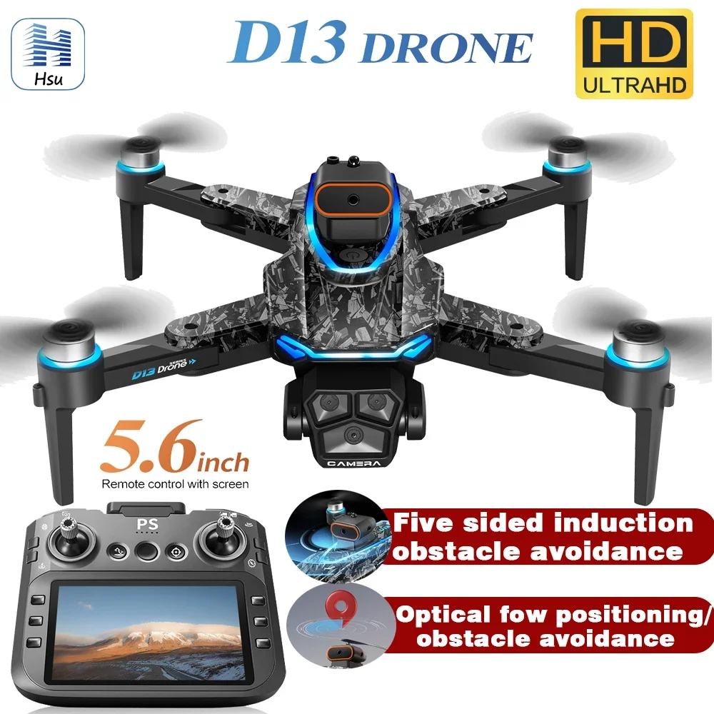 

D13 RC Дрон 4K Профессиональный HD с тройной камерой 5G WIFI FPV Дрон 360° ° Бесщеточный большой экран для предотвращения препятствий, игрушка-квадрокоптер