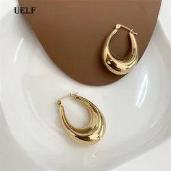 UELF Minimalist Stainless Steel Hoop Earrrings for Women Gold Color Metal Circle Earrings Vintage Girls Party Jewelry Gifts