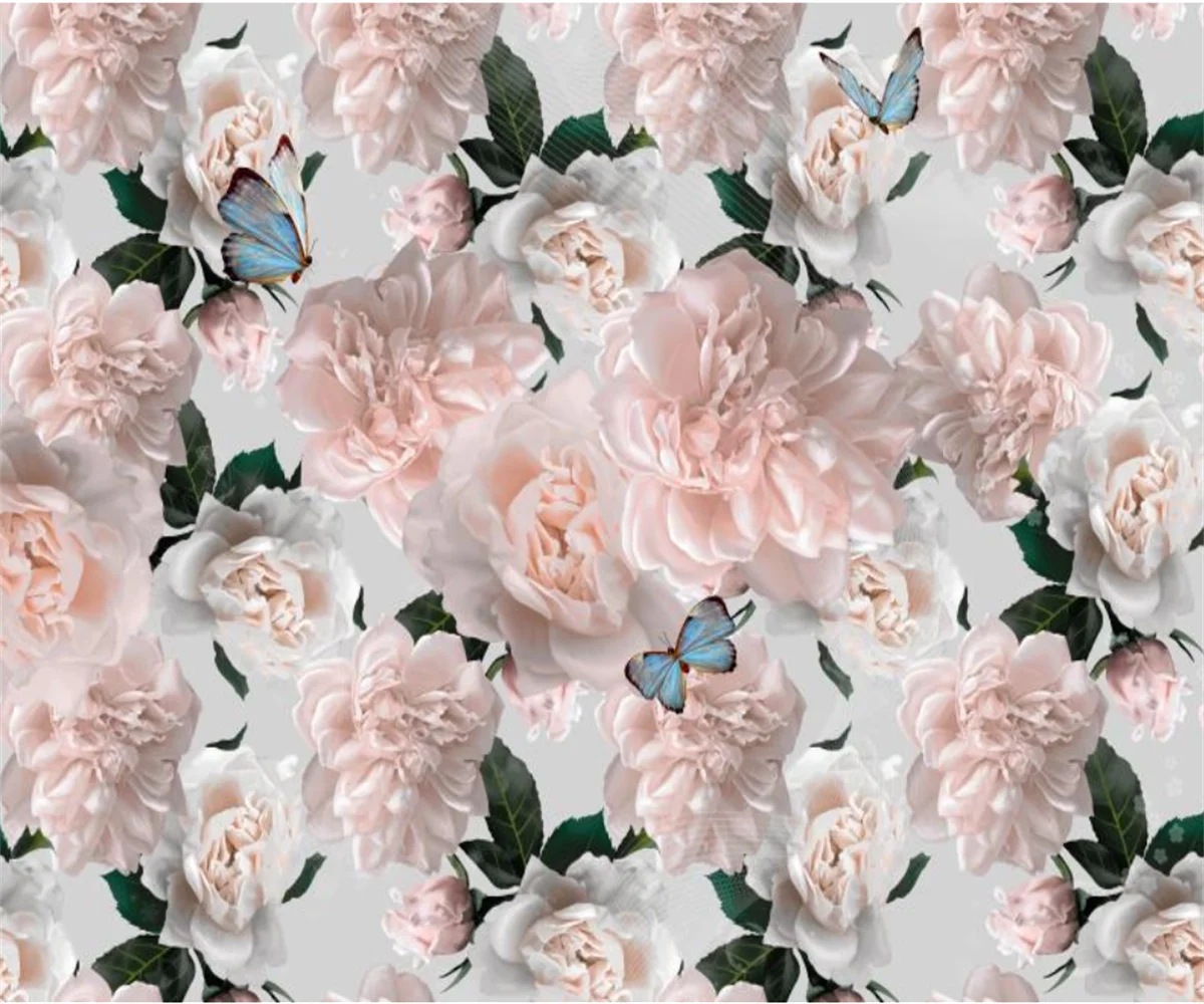 Customized Wallpaper Hand-painted Flowers Butterflies Indoor Flowers Living room bedroom Background Wall Tapestry 3d wallpaper