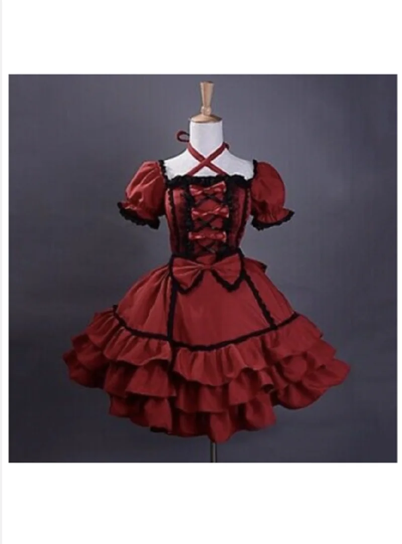 

Cosplay Costume Female Cute Fluffy Medieval Short Sleeve Lolita Retro Dress Full Adult Burgundy Uniform