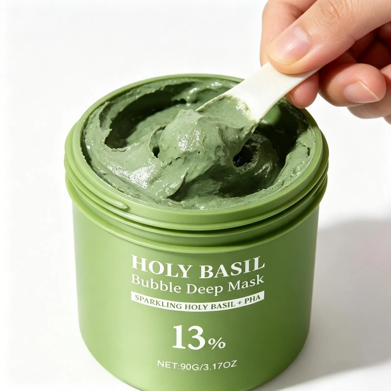 Holy Basil Bubble Deep Face Mask 90g Oil Control Anti-Acne Blackhead Remover Lactobionic Acid Smooth Skin Clean Facial Mud Mask