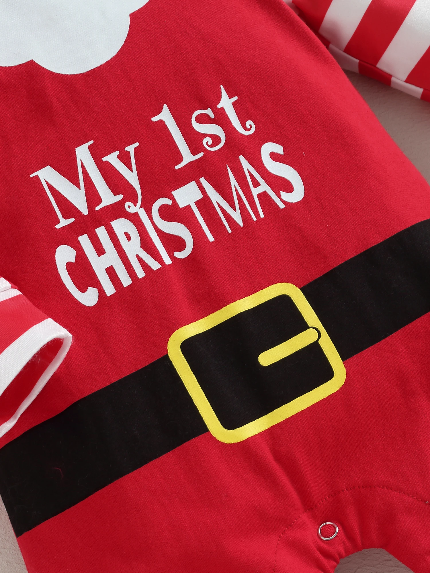 

Cute Toddler Christmas Santa Costume Striped Letter Printed Round Neck Long Sleeve Romper Hat Set