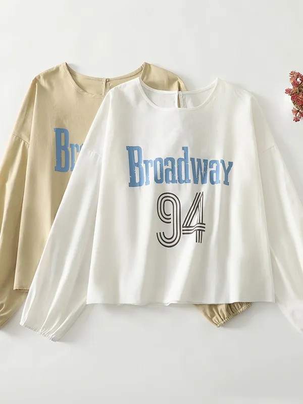 

Casual Long Sve T-irt Women's Spring Faion Design Letter Print Cover up Top Loose Fit round Ne Line Decorated