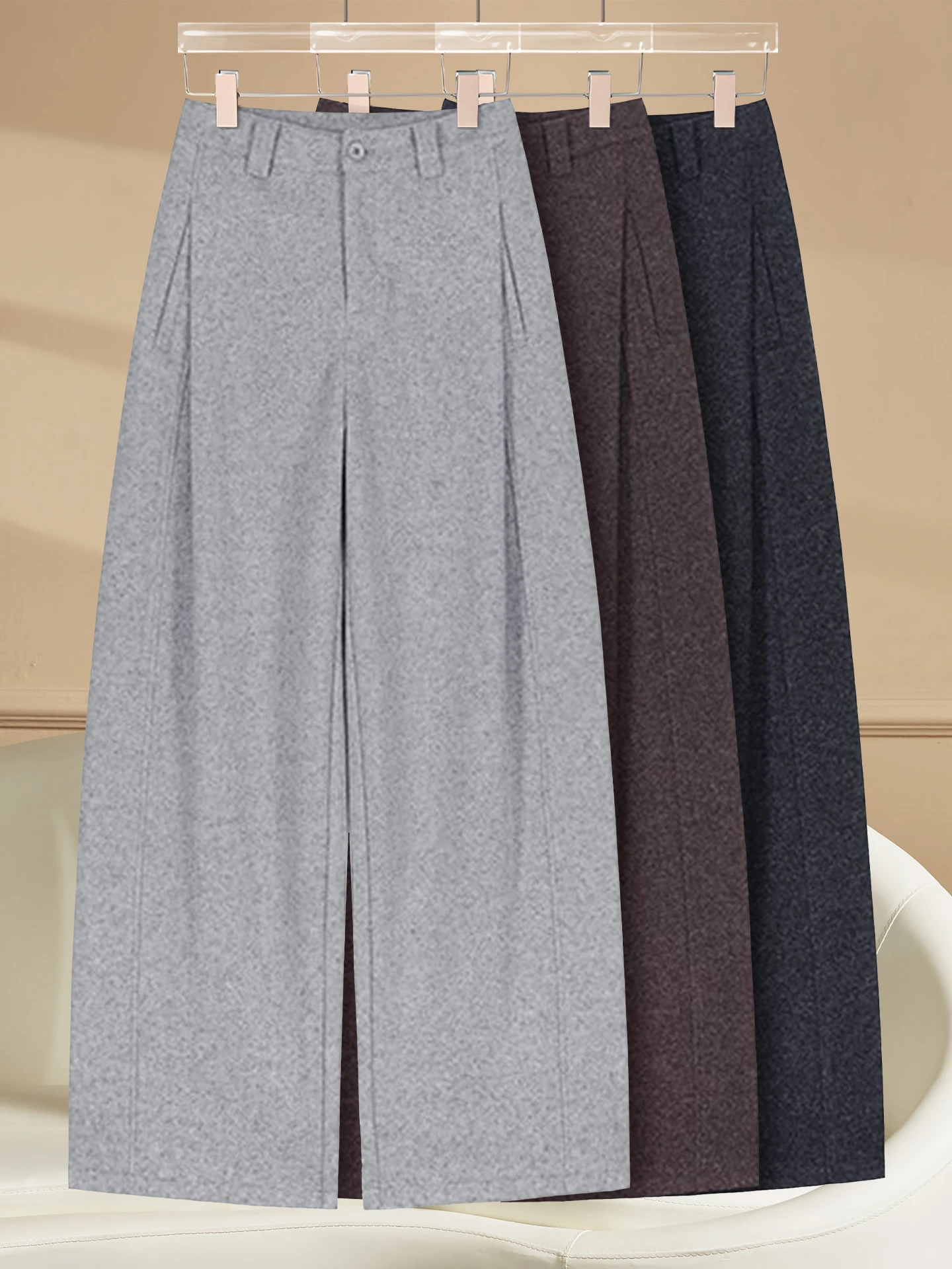 

Женские шерстяные брюки с флисовой подкладкой, широкие, осенне-зимние, повседневные, с высокой талией, драпированные, мягкие, удобные, прямого кроя, модель «Нож»