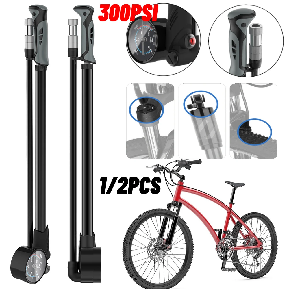 300PSI Bike Pump High Pressure Bike Air Shock Pump with Button High Pressure Air Pumps Bike Tire Pump for Presta Schrader Valve