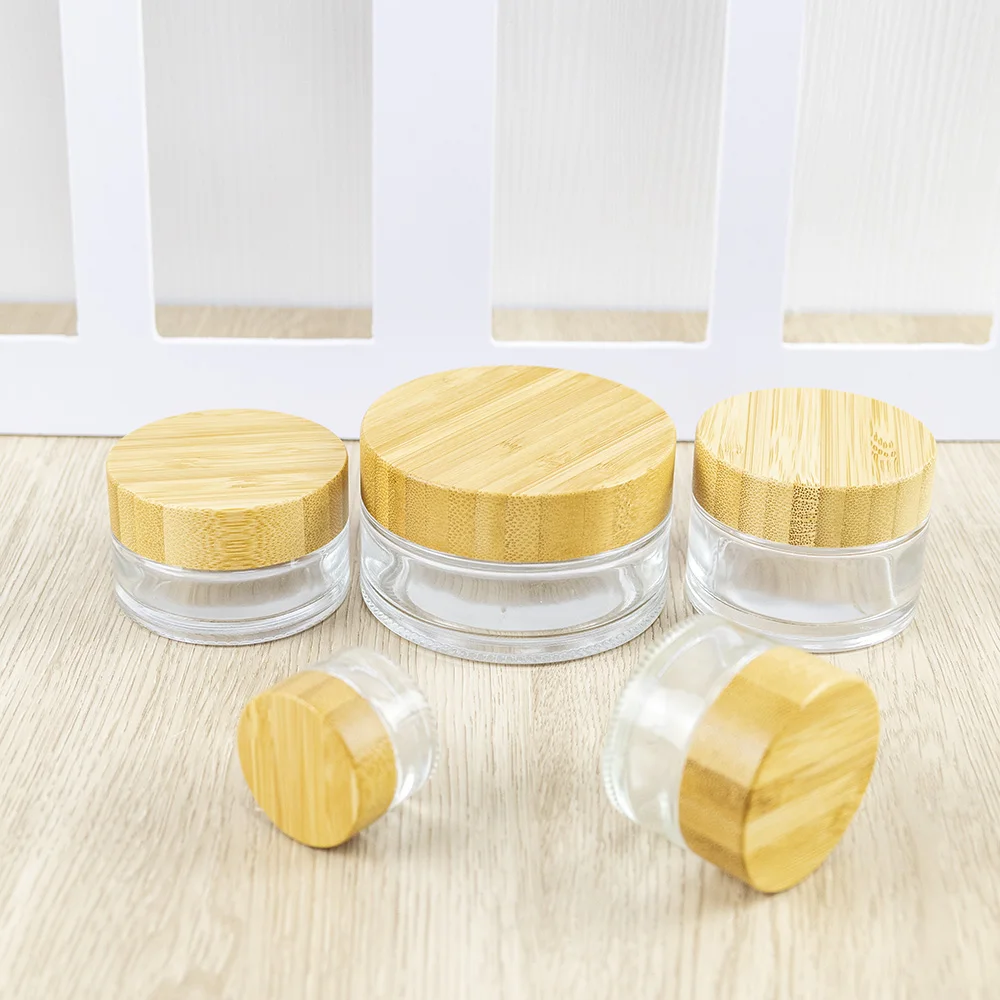 

5ml 15ml 30ml 50ml 100ml Clear Glass Face Cream Bottles Cosmetics Empty Vials Refillable Skin Care Products Jars 6Pcs