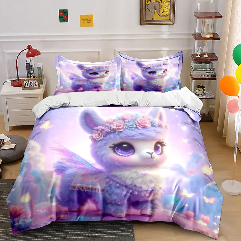 Dreamy Purple Fantasy Fluffy Creature Printed Duvet Cover Set1 Duvet Cover+2 PillowcaseMulti Size Bedroom Bedding Decor