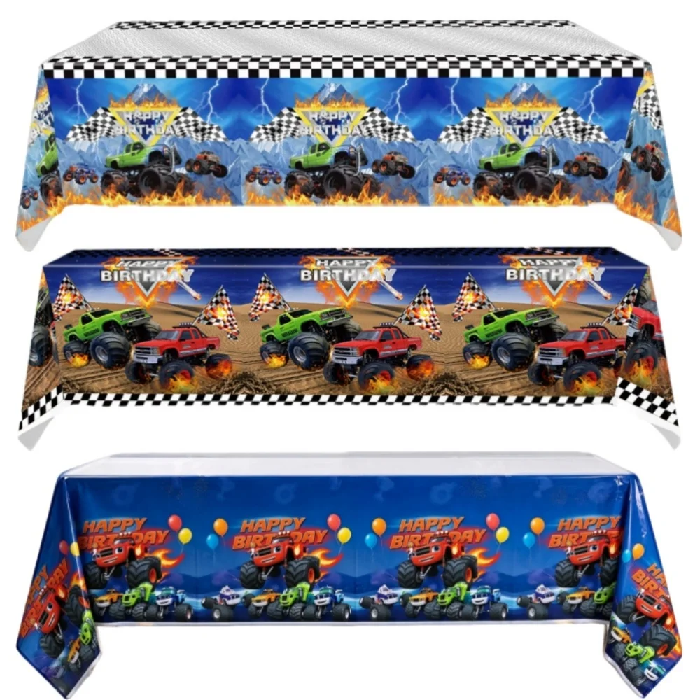 Monster Truck Tablecloth Birthday Decorations Plastic Disposable Rectangular Table Cover for Kids Boys Birthday Party Supplies