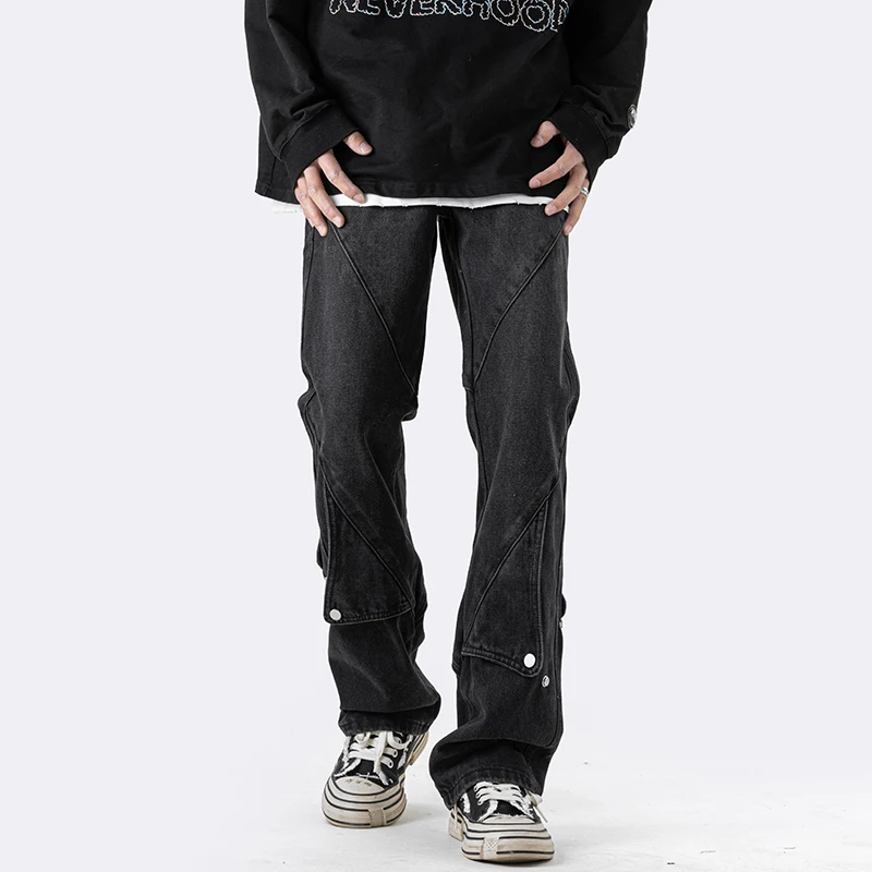 

Slim Fit Straight Leg Black Workwear Jeans Men's High Street Spring Autumn Design Unique Long Pants Casual Loose Trousers