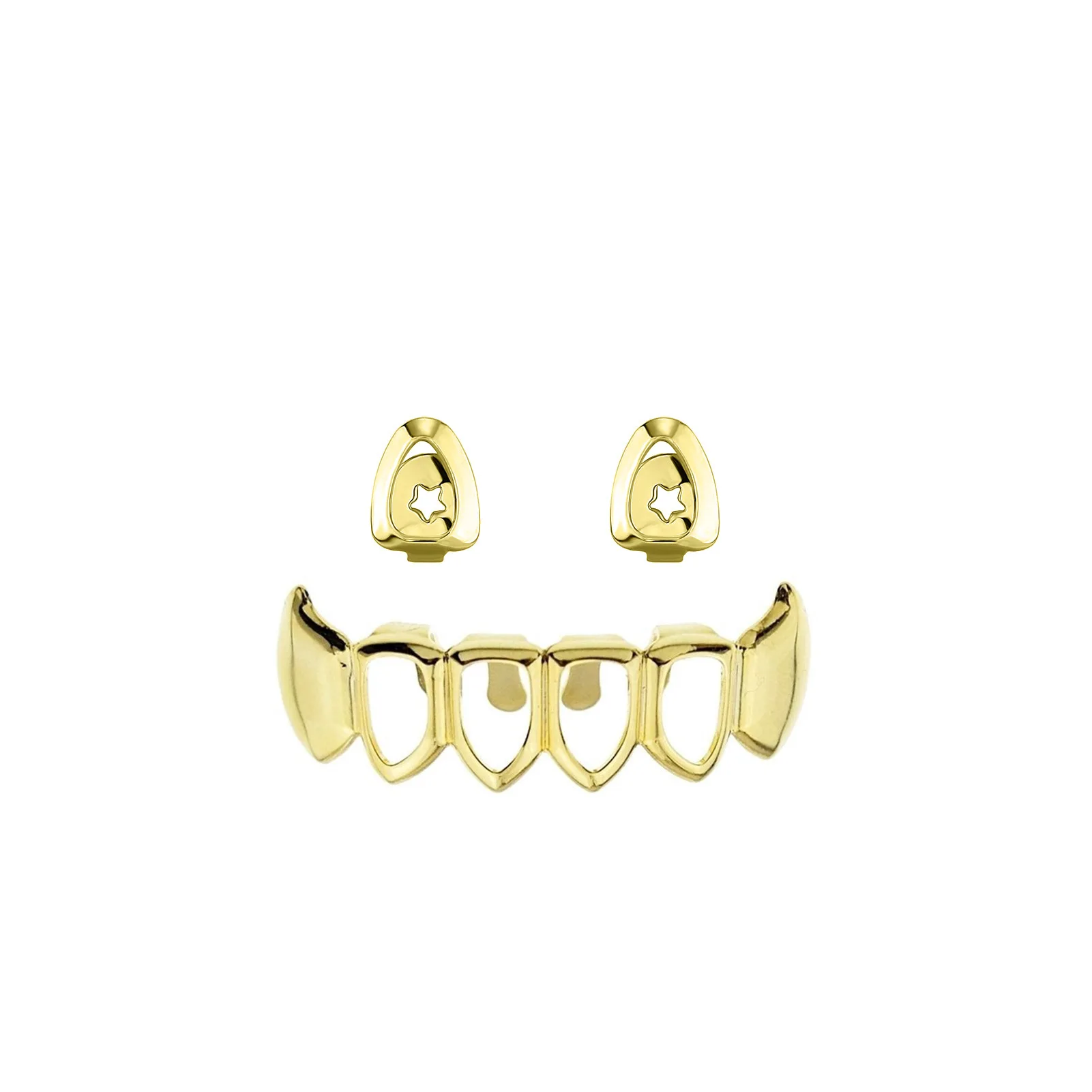 Hip Hop Hollow Heart Teeth Grillz Fangs Trend Top&Bottom Tooth Caps For Women Men Body Rapper Jewelry